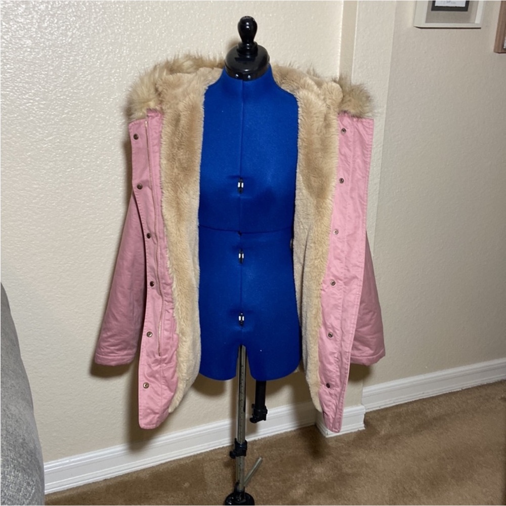 LOFT Pink Fur-Trimmed Puffer Jacket size XS - Picture 8 of 13